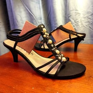New York Transit size 10 black beaded strappy heels